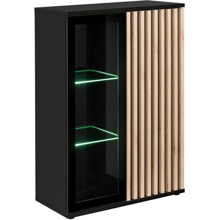 Wohnwand Cameron in Schwarz und Hickory Jackson mit Beleuchtung und Lamellen 340 x 192 x 45 – Bild 4
