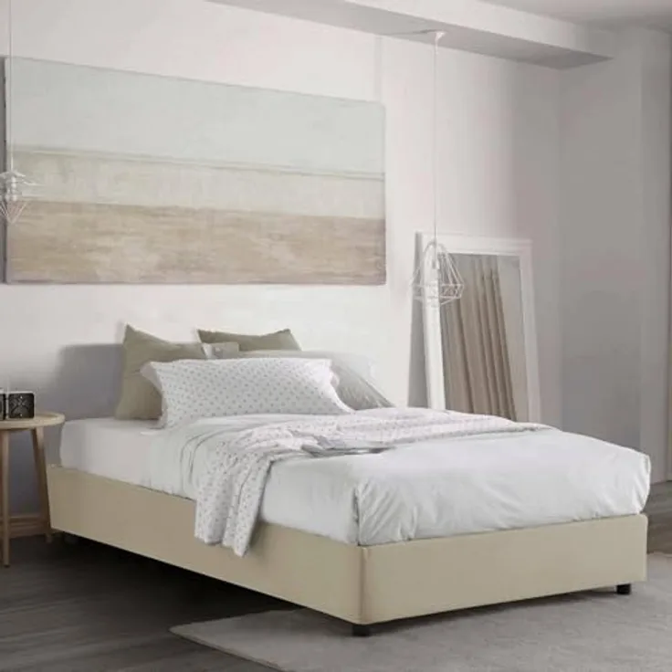 Talamo Italia - Gaia Doppelbett, Bettkasten mit Stoffbezug, 100 % Made in Italy, seitliche Öffnung, inklusive Matratze 120x190 cm, Beige