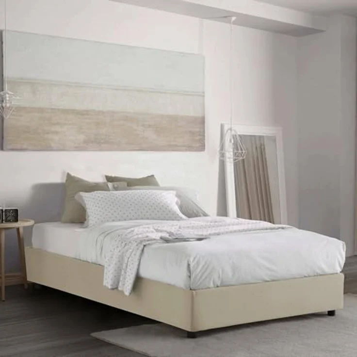 Talamo Italia - Gaia Doppelbett, Bettkasten mit Stoffbezug, 100 % Made in Italy, seitliche Öffnung, inklusive Matratze 120x190 cm, Beige – Bild 1