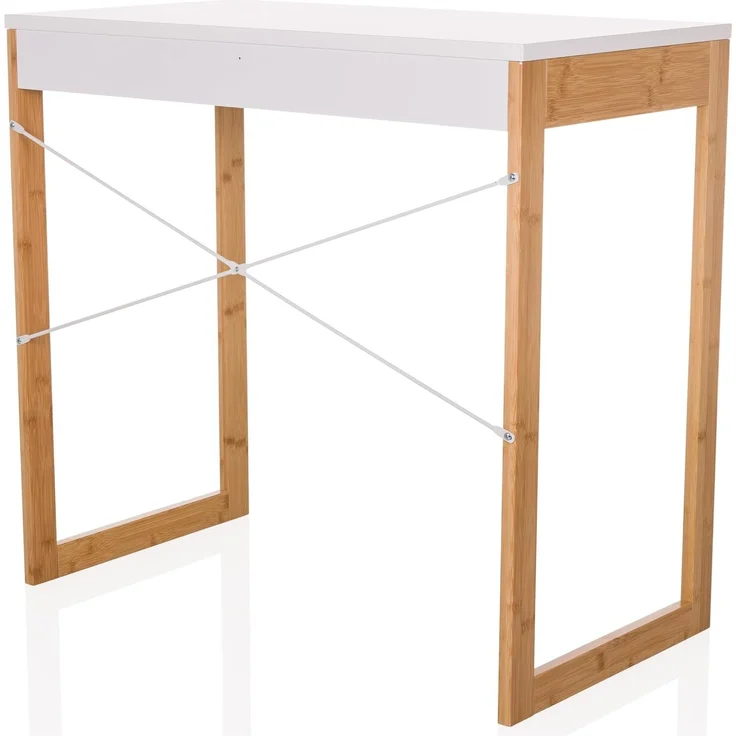 hjh LIVING Schreibtisch mit 1 Schublade 80x42 cm TAROLO II Bambus Gestell, Kleiner Tisch im skandinavischen Stil, Computertisch Weiß – Bild 7