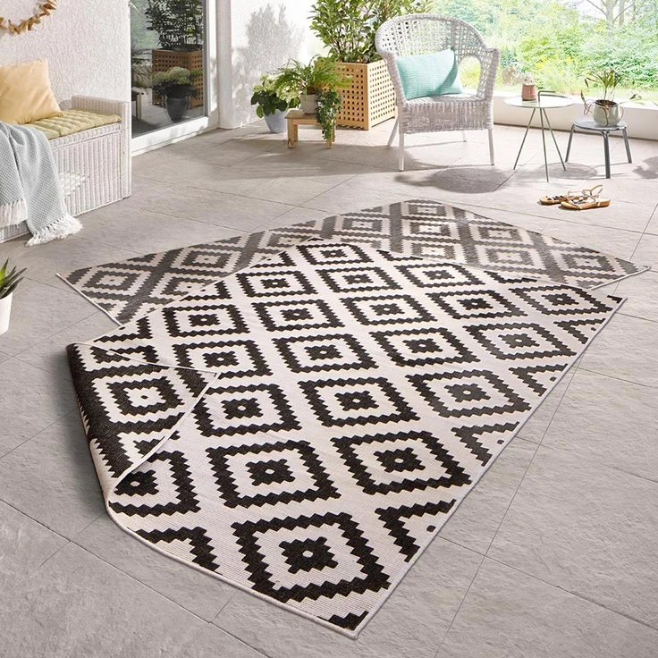 In- & Outdoor Teppich Malta Schwarz Creme - 160x230x0,5cm – Bild 4