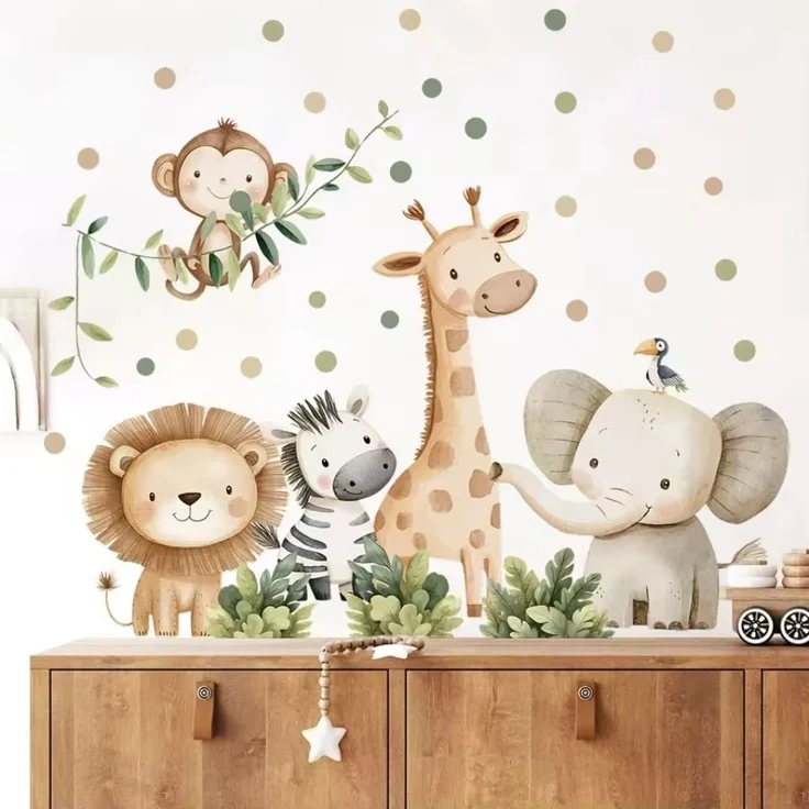 Montegoni Wandsticker Selbstklebende Cartoon Dschungel Tiere Wandaufkleber für Kinderzimmer (stück, 1x Set mit selbstklebenden Cartoon Dschungel Tiere Wandaufklebern), Selbstklebend, wasserdicht, schimmelresistent, bunte Dschungel-Tiere – Bild 3