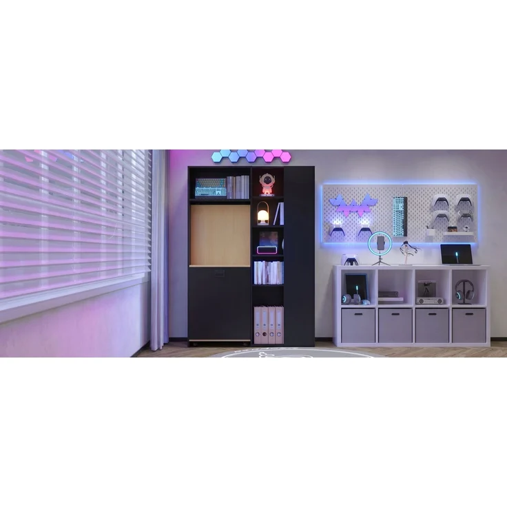 ZUBALIYA Klappbarer Schreibtisch mit Ablagen –2-in-1-Bücherregal und Schreibtisch, klappbar, mit Steckdose und USB-Anschluss, höhenverstellbare Ablagen, Kippschutz, Schreibtisch,Eck-Schreibtisch-rechts – Bild 17