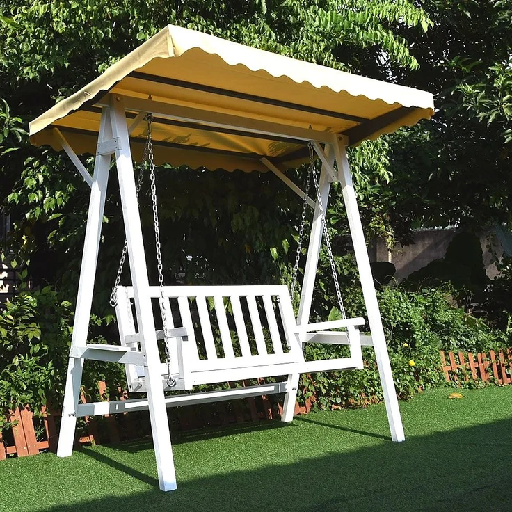 Hollywoodschaukel Weiß/Grau Holz Gartenbank Outdoormöbel Hängeliege Sonnendach – Bild 6