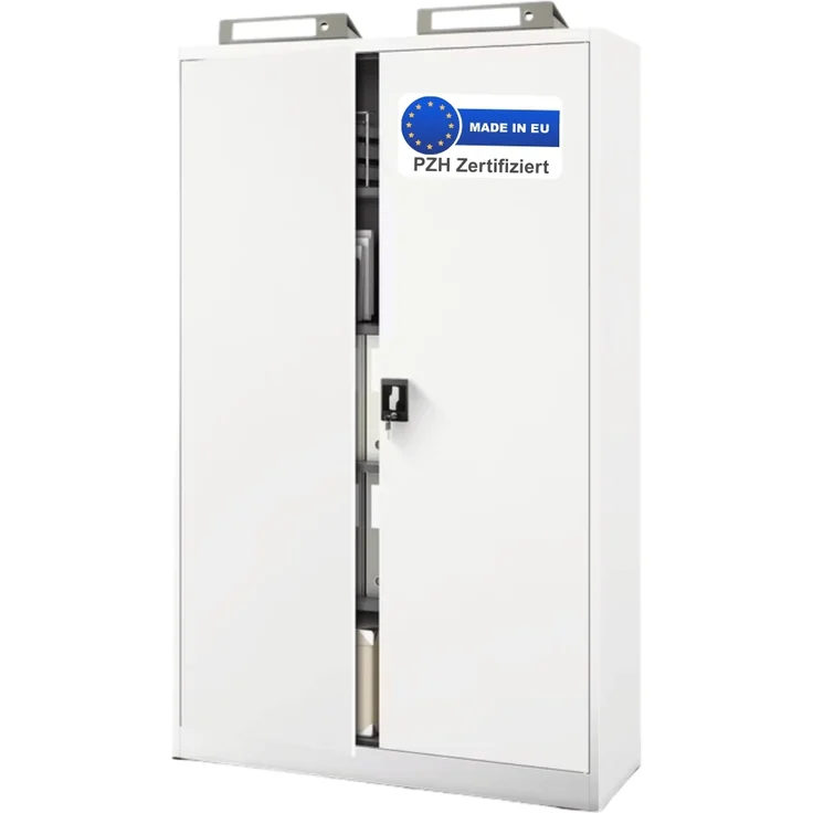 Aktenschrank abschließbar KADO - 5 Ebenen verstellbar, Flügeltüren | Metallschrank Werkstatt Mehrzweckschrank Büroschrank aus Stahl Werkzeugschrank, 185x115x40cm Weiß – Bild 1