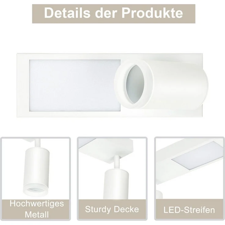 ZMH Deckenstrahler 1 Flammig 10W Schwarz/Weiß GU10 Deckenleuchte 3000K Schlafzimmer, ohne Leuchtmittel, Warmweiß, Rechteckig Deckenspot Modern Wandleuchte Innen Küche – Bild 4