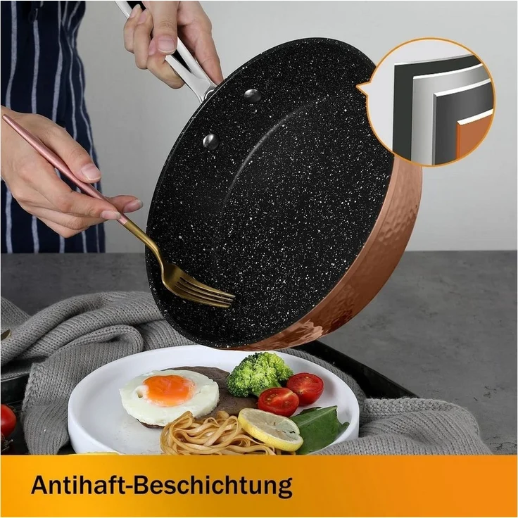 Scheffler Topf-Set 15 tlg Topfset Induktion, Antihaftbeschichtung Töpfe mit Glasdeckel, Aluminium (Set, 24/28 cm Pfannen + 20/24/28 cm Kochtöpfe + 16cm Kasserolle), Induktion – Bild 3