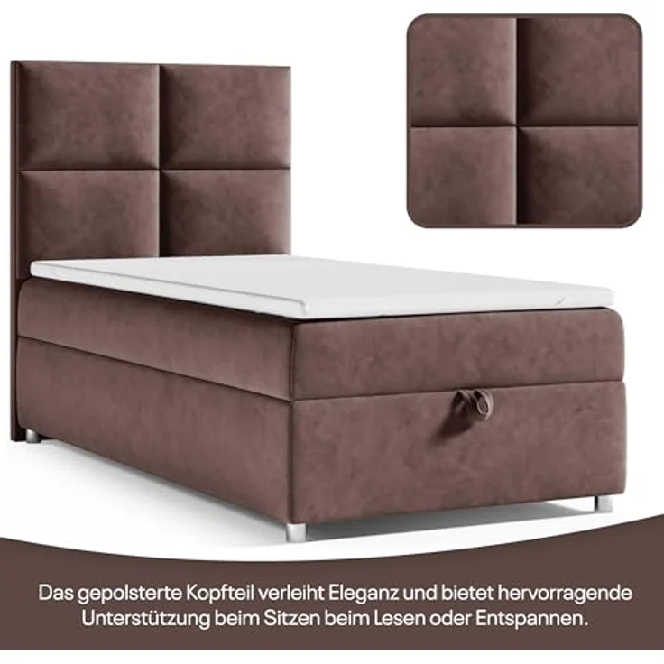 Best for Home Boxspringbett Boxspringbett Trinity K-2 mit Stauraum & Bonellmatratze (Einzelbett, Hotelbett, Polsterbett gepolstertes Kopfteil, Jugendbett, Kinderbett versch. Größen, 70x200 80x200 90x200 100x200 cm), verschiedene Liefermöglichkeiten, Ha... – Bild 4