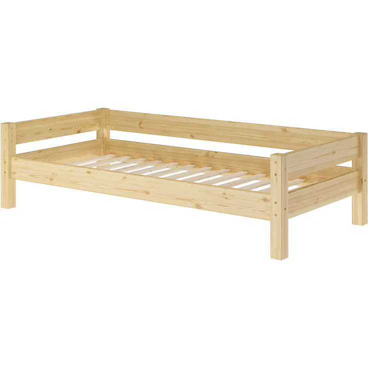 Kinderbett, Einzelbett, Holzbett Kiefer massiv klar lackiert 90x200 mit Lattenrost V-60. 20-09