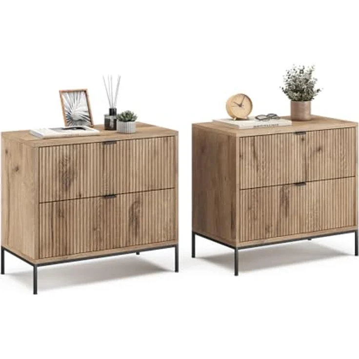 Vicco Eliza Nachttische, Eiche Wotan, Rechteckig, 2er Set, mit praktischen Schubladen, 66x60x36 cm, Holzwerkstoff – Bild 7