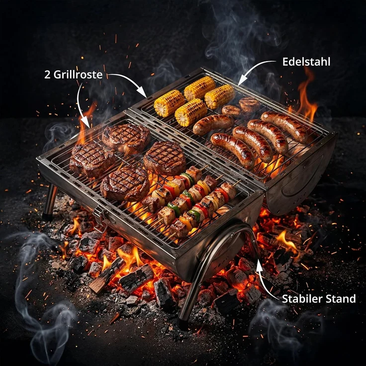 Relaxdays Tischgrill mit 2 Grillflächen, 35 x 41,5 x 24,5 cm – Bild 2
