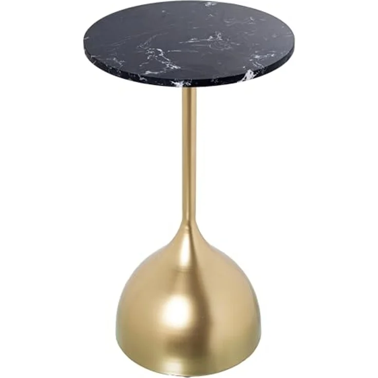 DRW Runder Beistelltisch aus Marmor und Metall in Schwarz und Gold, 35x60 cm – Bild 1