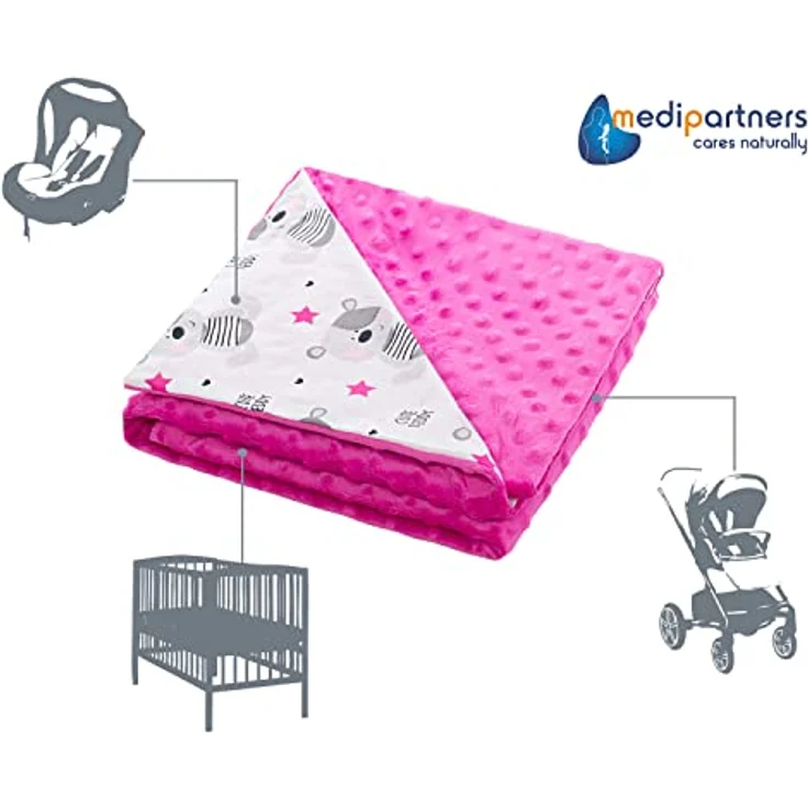 Medi Partners Babydecke Baby Decke Neugeborenen - Kuscheldecke Geschenk Babydecken 75x100cm für Kleinkinder Mädchen Krabbeldecke Kinderbett Kinderwagen 100% Baumwolle (Teddy mit dunkelrosa Minky) – Bild 5