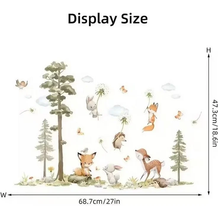 Montegoni Wandsticker Hasen, Fuchs und Hirsch Baum Wandaufkleber für Kinderzimmer, Hochwertige Material, Realistische und sanfte Farben – Bild 4
