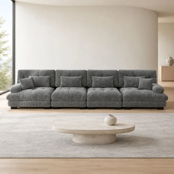 DESVIAE Sofa 4-Sitzer modular mit Tiefsitz aus Chenille Grau, 406 x 77 x 81 cm – Bild 1