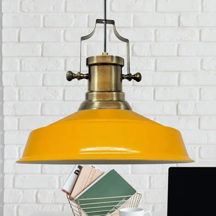 bamyum Asletl Pendelleuchte Dunkelgelb, Hängelampe Industrial aus Metall Ø41 cm, E27 für Küche und Esszimmer – Bild 1