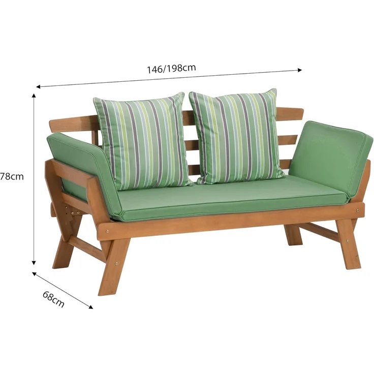 Greemotion 'Hawaii' Multifunktionsbank, klappbare Armlehnen, Akazienholz FSC® natur / grün, 198 x 78 x 68 cm – Bild 4
