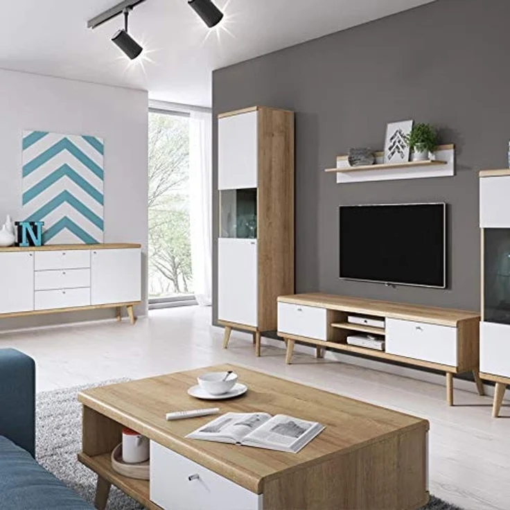 Selsey SCANDI - Couchtisch in Weiß / Sonoma Eiche hell mit Ablage und Schublade, rechteckig, 107x67 cm – Bild 2