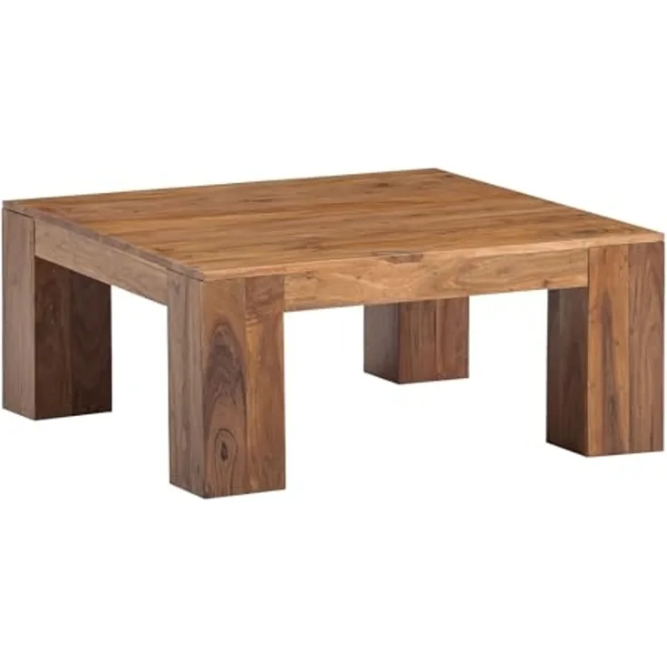 Couchtisch aus massivem Akazienholz 90x90 cm rustikal lackiert quadratisch stabil