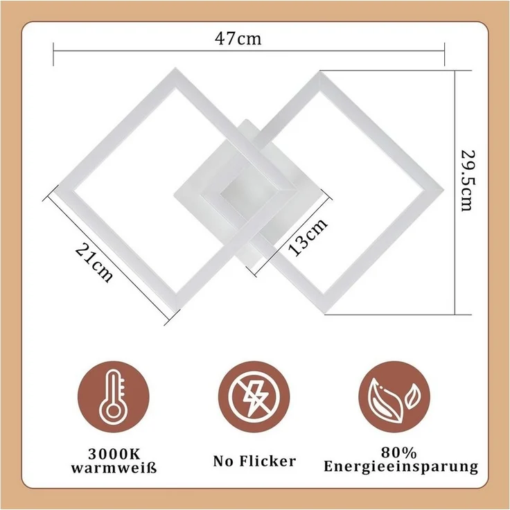 Nettlife LED Deckenleuchte Modern Deckenlampe Wohnzimmerlampe 24W Warmweiss 3000K, Drehbares, Augenschutz, LED fest integriert, Warmweiß, für Wohnzimmer Küche Flur Büro – Bild 3
