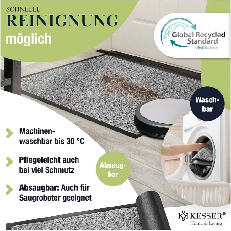 KESSER® Schmutzfangmatte rutschfeste Fußmatte für Innen- & Außenbereich waschbar & wetterfest | Türmatte Wohnungseingang | Teppich für Büro & Vorzimmer | Fußabtreter Fußabstreifer Classic, Hellgrau, 50x80cm – Bild 3