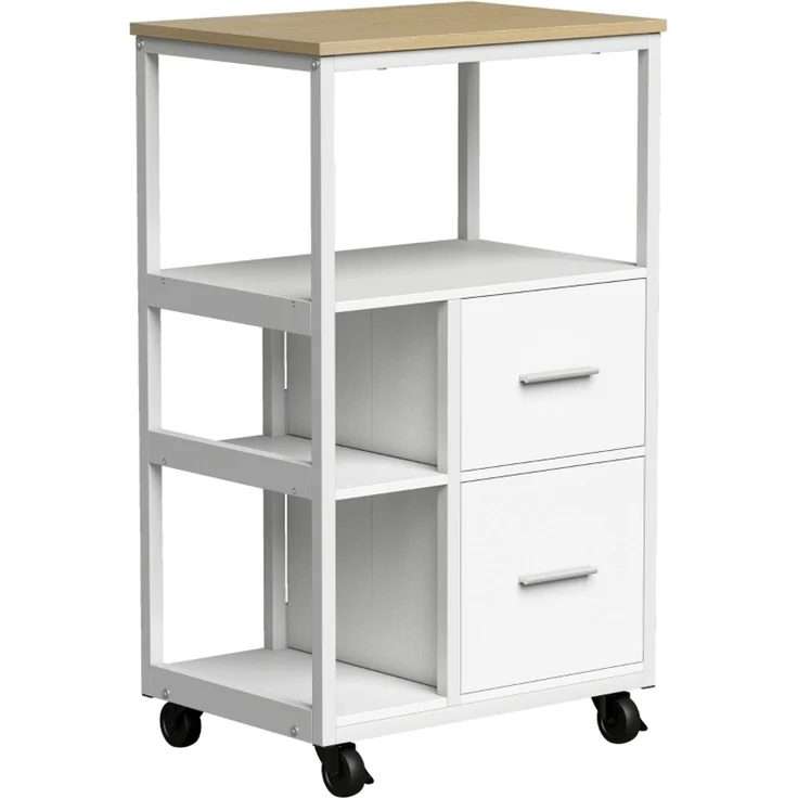 Küchenwagen B 53 x T 37 x H 89 cm aus Spanplatte in Weiß, mit Schubladen und Rollen – Bild 4
