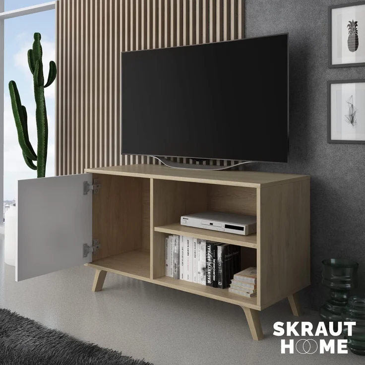 Skraut Home – TV-Schrank für Wohnzimmer – 57 x 95 x 40 cm – geeignet für 32/40" Fernseher – Modell Wind 100 – Puccini – weiße Flügeltür – Bild 5