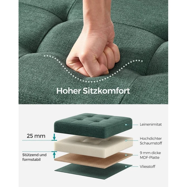 SONGMICS Sitzbank Sitzhocker mit Stauraum, klappbare, für Wohnzimmer Schlafzimmer Flur, 38 x 110 x 38 cm Fußbank, Aufbewahrungsbox, bis 300 kg belastbar – Bild 4