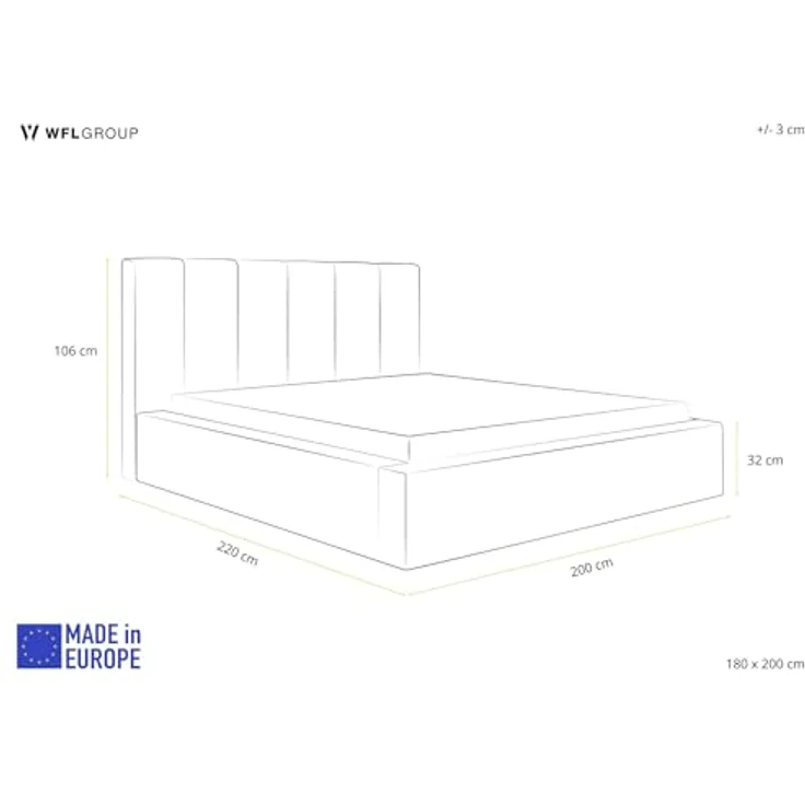 WFL Group Polsterbett Amira, Grau, 180x200 cm, mit integriertem Bettkasten und hochwertigem Lattenrost – Bild 2