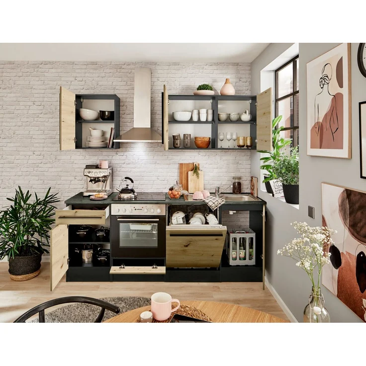 Yourkitchen 'JAZZ' Küchenzeile, Holznachbildung Eiche Artisan, 220 x 211 x 60 cm, links oder rechts montierbar – Bild 4