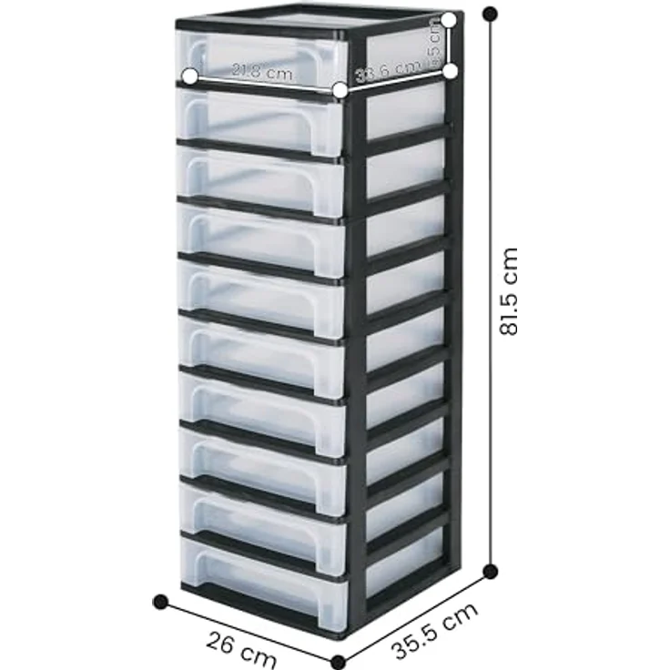 Iris Ohyama, Kunststoff Schubladenbox mit 10 tiefen Schubladen, Schwarz, Easy-Pull-System, A4, A5 & A6 Format, Schreibtisch Organizer für Büro, Schreibwaren, BPA-frei, Schubladenschrank, OCH-2100 – Bild 3