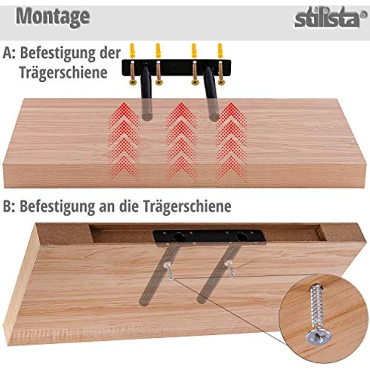 STILISTA Wandregal Volato, freischwebend, Farb- & Größenwahl, 40 cm Holzdekor-weiß Rustikal – Bild 8