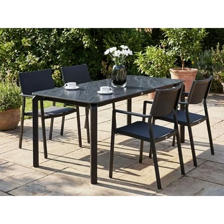 Gartentisch FELETTO 180 cm 90 cm Stein Schwarzer Marmor – Bild 2