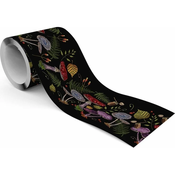 Muralo Bordüre Wandbordüre selbstklebend Blätter – Tapetenbordüre Wohnzimmer, bedruckt, Pilze und Blätter, 10x300 cm, abriebfest, abwischbar – Bild 1
