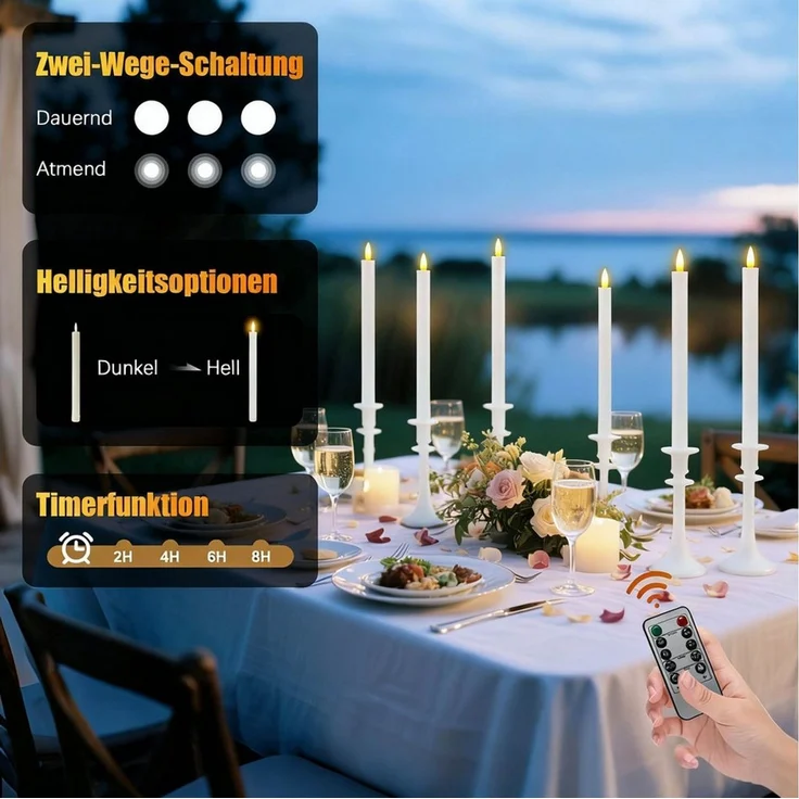 OZAVO LED-Kerze 12pcs LED Weihnachten Kerzen mit Fernbedienung und timer,weiß, 2 Modi, flackernde Kerzen für Hochzeiten, Partys, Festivals – Bild 4