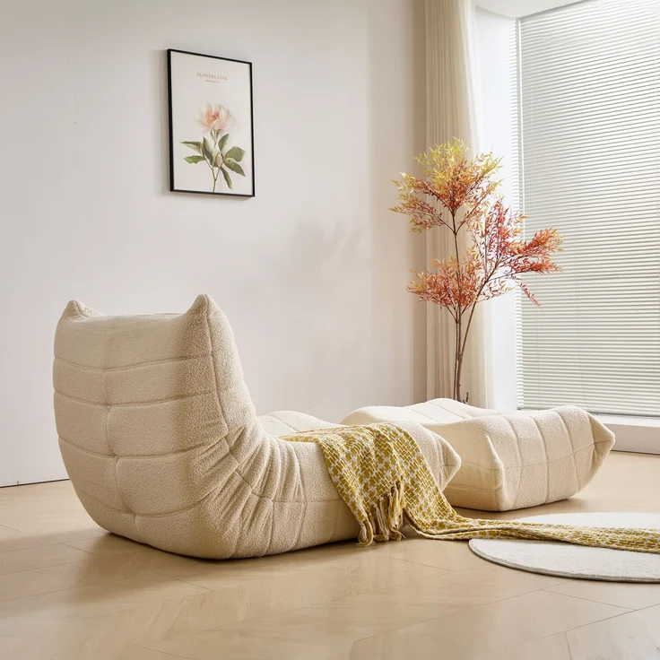 Loungesofa aus Teddy-Vlies mit hochdichter Schaumstoff-Polsterung, ergonomisch, Beige – Bild 7