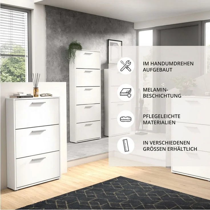 Stella Trading SAM Schuhkipper in Weiß - Praktisches Schuhregal Schuhschrank zur platzsparenden Aufbewahrung von Schuhen - 59 x 169 x 17 cm (B/H/T) – Bild 3