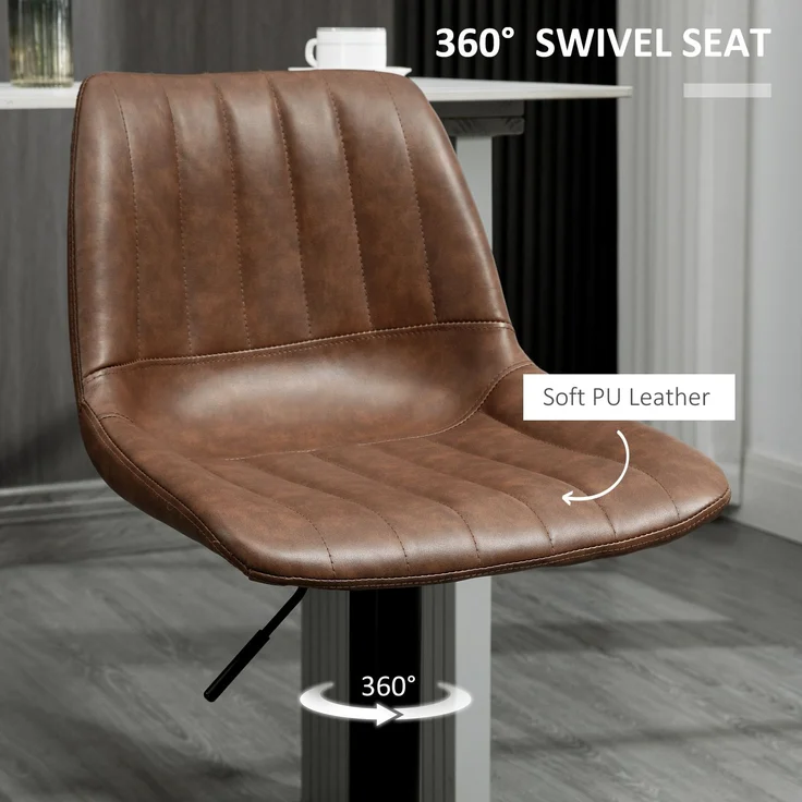 2er Set Barhocker Höhenverstellbare Tresenhocker Kunstleder Bistrohocker mit Fußring Stahl Braun für Küche & Bar--Braun--43x49.5x111cm--YOUDENOVA – Bild 6
