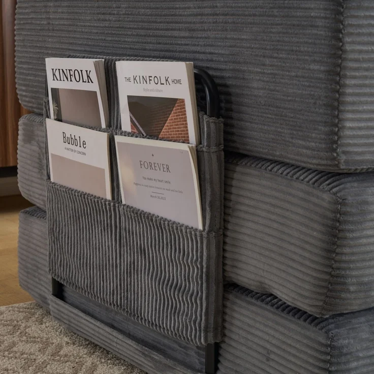 Schlafsofa aus Cord für bodennahes Sitzen, faltbar, Dunkelgrau，H 60 x T 277.5 x B 92.5 cm – Bild 8