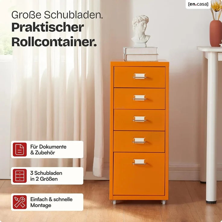Rollcontainer Kökar mit 5 Schubladen 69x28x41 cm Orange [en. casa] – Bild 3