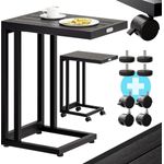 Casaria® Beistelltisch C-Form mit Rollen, Stahl Schwarz, 50 x 40 x 66 cm