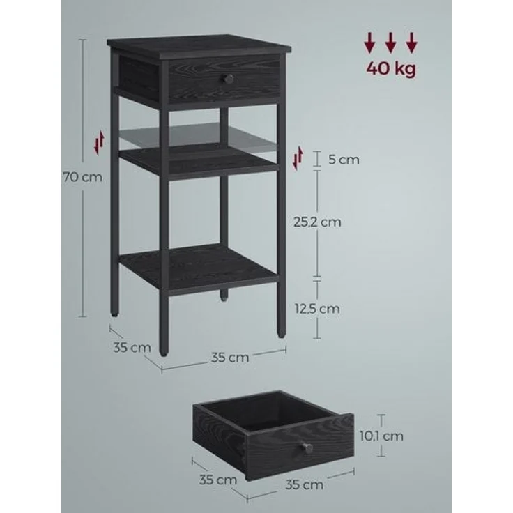 Vasagle Beistelltisch mit einer Schublade, Holzspanplatte ebenholzschwarz-tintenschwarz, 35 x 35 x 70 cm – Bild 4