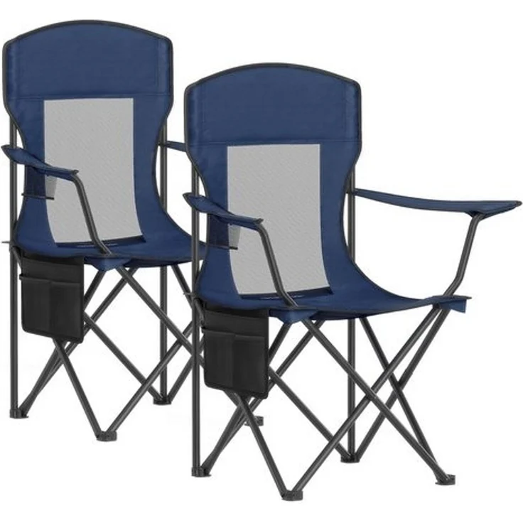 SONGMICS Campingstuhl 2er Set, Klappstuhl Outdoor, Angelstuhl, hohe Rückenlehne, verstellbare Armlehnen, Getränkehalter, klappbar, bis 150 kg belastbar, Camping Garten, hafenblau GCBDE028Q01 – Bild 1