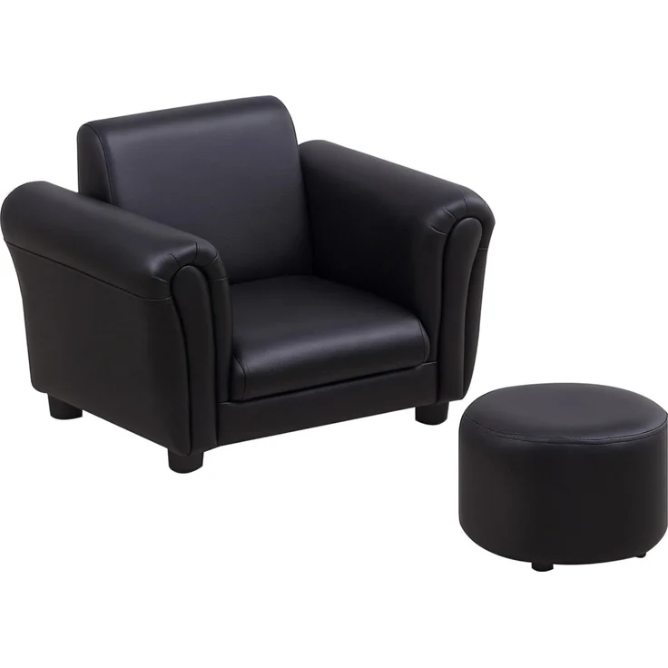 HOMCOM Kindersessel mit Fußhocker Kindercouch Kindersofa Minisofa für 1,5-3 Jahre Kinder Kindermöbel Holz Schwarz 54 x 42 x 41 cm – Bild 1