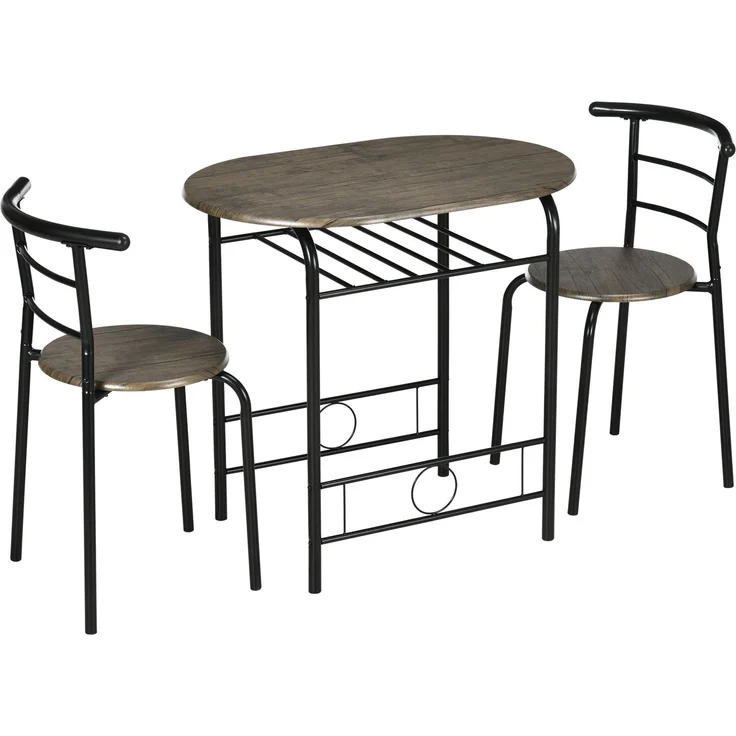 Esstisch-Set 80x53x74,5 cm Schwarz mit 2 Stühlen und Regal, modernes platzsparendes Design – Bild 7