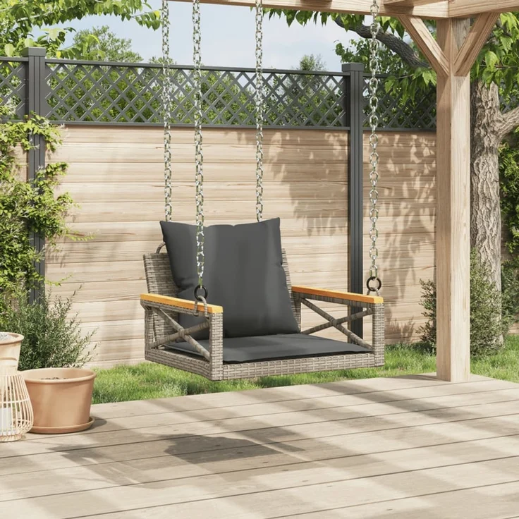 vidaXL Hängesessel mit Kissen Grau 63x62x40 cm Poly Rattan 368174 – Bild 3