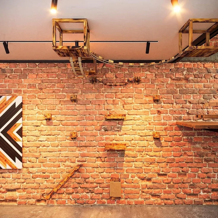 QLS Katzen-Kletterwand Deckenmontage und Wandmontage Geflammt 15-tlg, Set XXL Hängebrüke Katzenbett Katzenregal – Bild 3