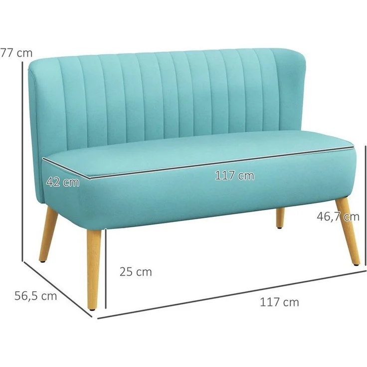 HOMCOM Loveseat Sofa 2 Sitzer mit Samt-Optik (Couch, 1-St, Modern Polstersofa), Grün 117 x 56,5 x 77 cm – Bild 2