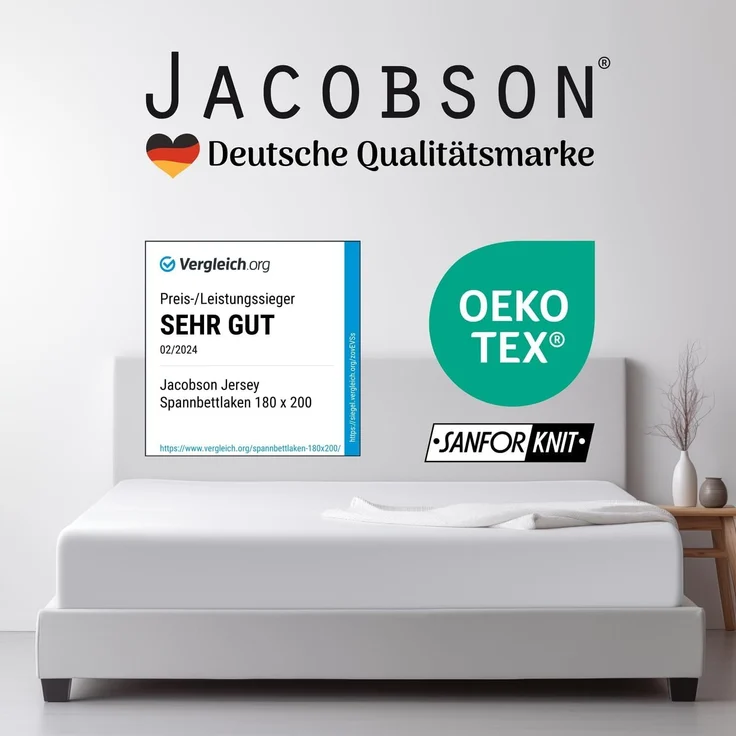 Jacobson Spannbettlaken aus 100% Baumwolle, Jersey Bettlaken 160 g/m², Spannbetttuch mit Gummizug, OEKO-TEX®, pflegeleicht, viele Farben – Bild 7
