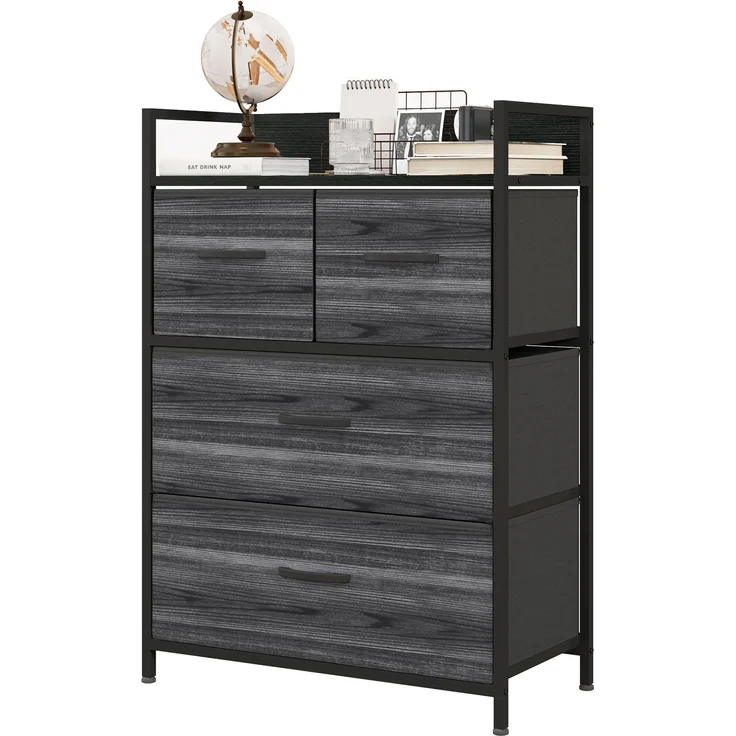 Kommode, Sideboard, 4 Stoffschubladen, Industrial Design, 60x29x85cm, Schwarz--Schwarz--60x29x85cm--YOUDENOVA – Bild 2